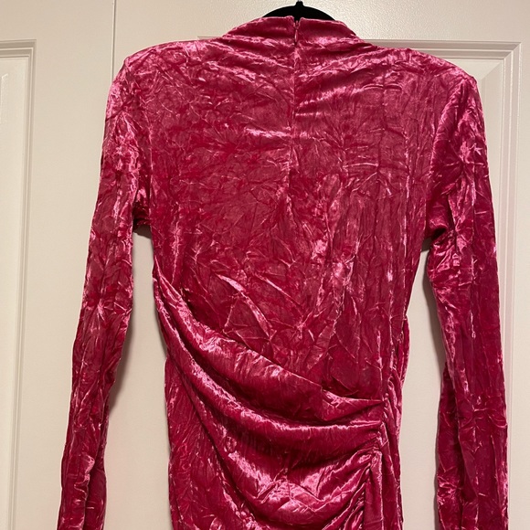 H&M Studio Velvet Pink Long Sleeve Dress Draped Velour - Picture 4 of 9